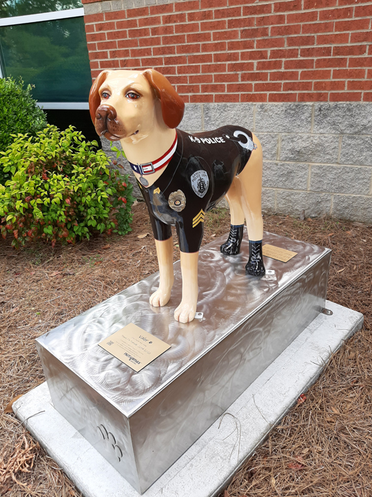 Valor, in front of the Lncaster Police Department